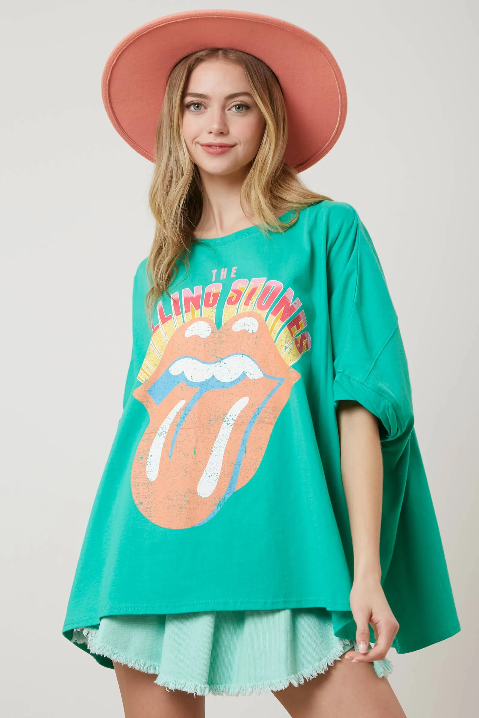 GREEN ROLLING STONES SEQUIN TONGUE TEE