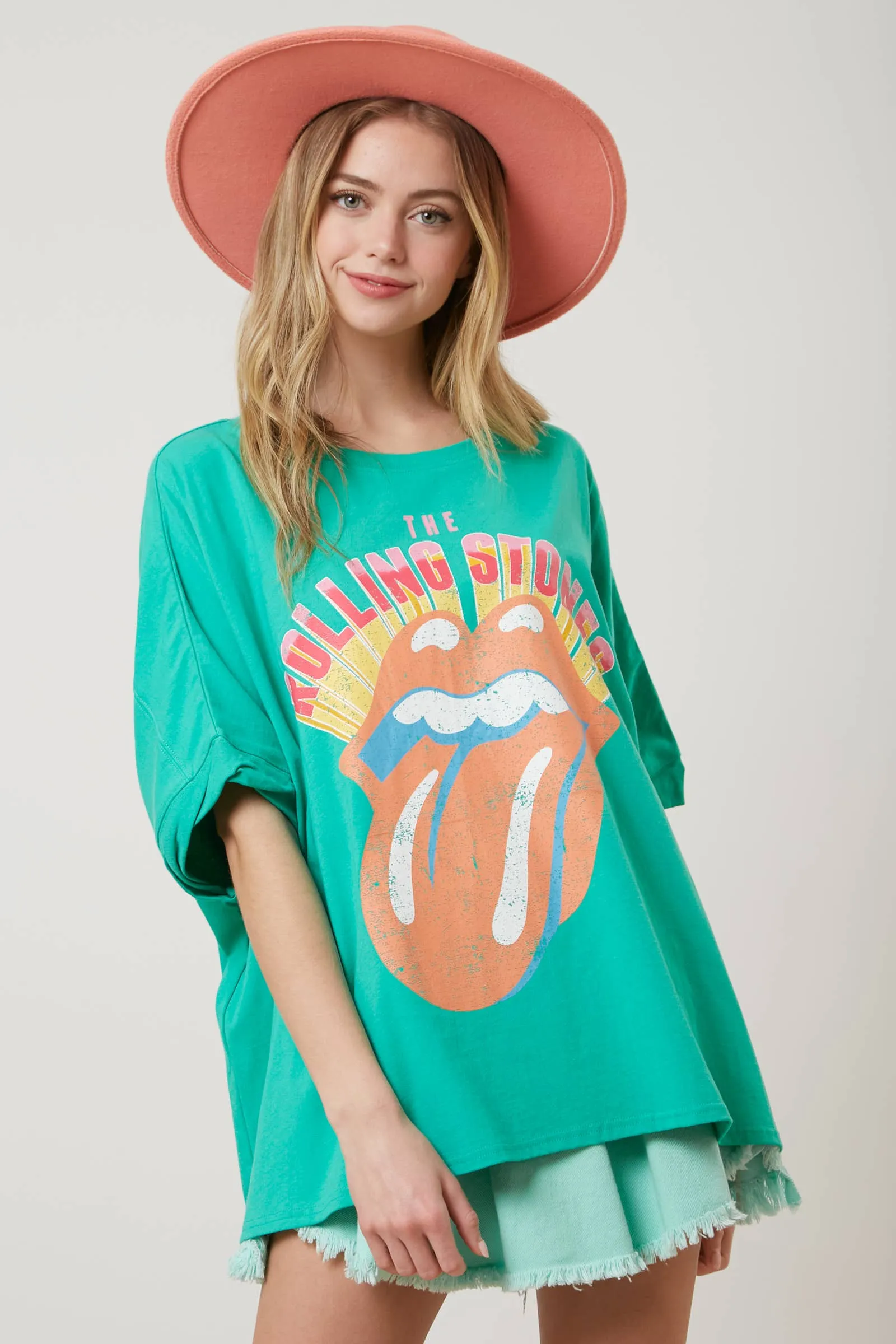 GREEN ROLLING STONES SEQUIN TONGUE TEE