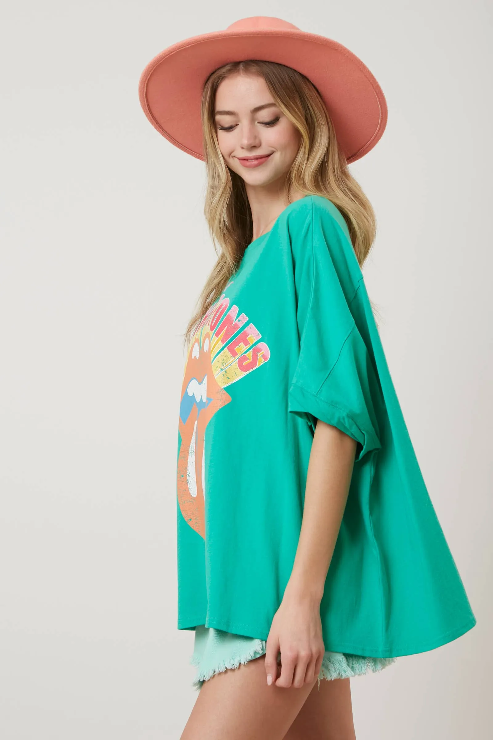 GREEN ROLLING STONES SEQUIN TONGUE TEE