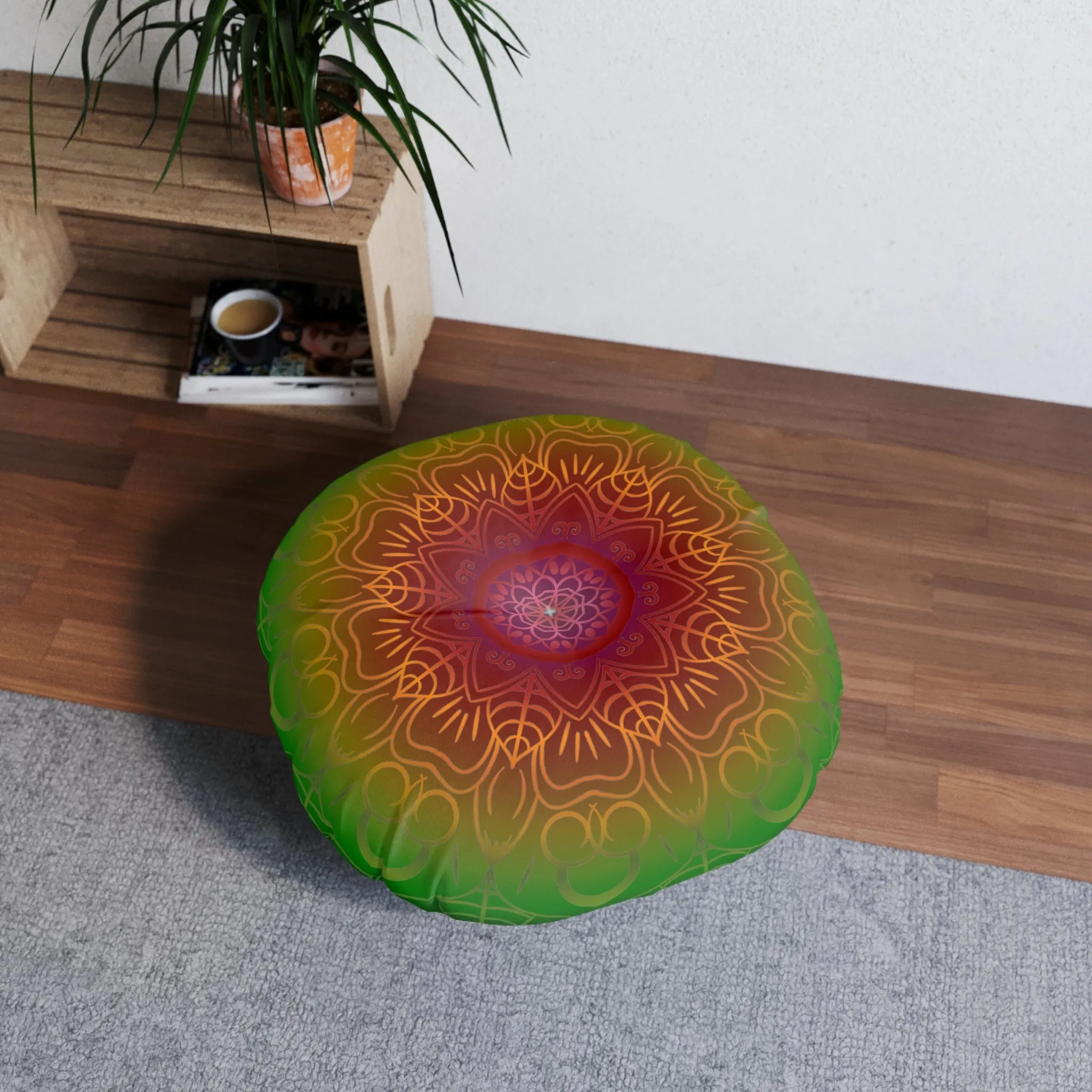 Handmade Mandala Art Floor Cushion - Rainbow Flower Mandala Design