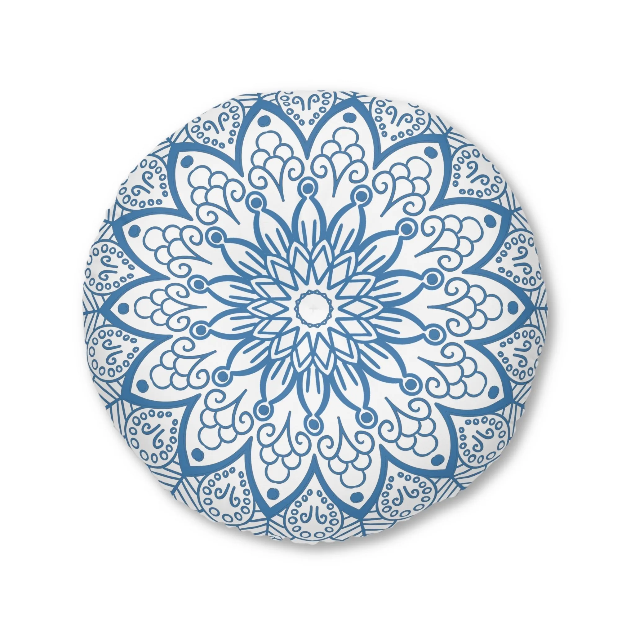 Handmade Mandala Art Floor Cushion - Steel Blue - Round