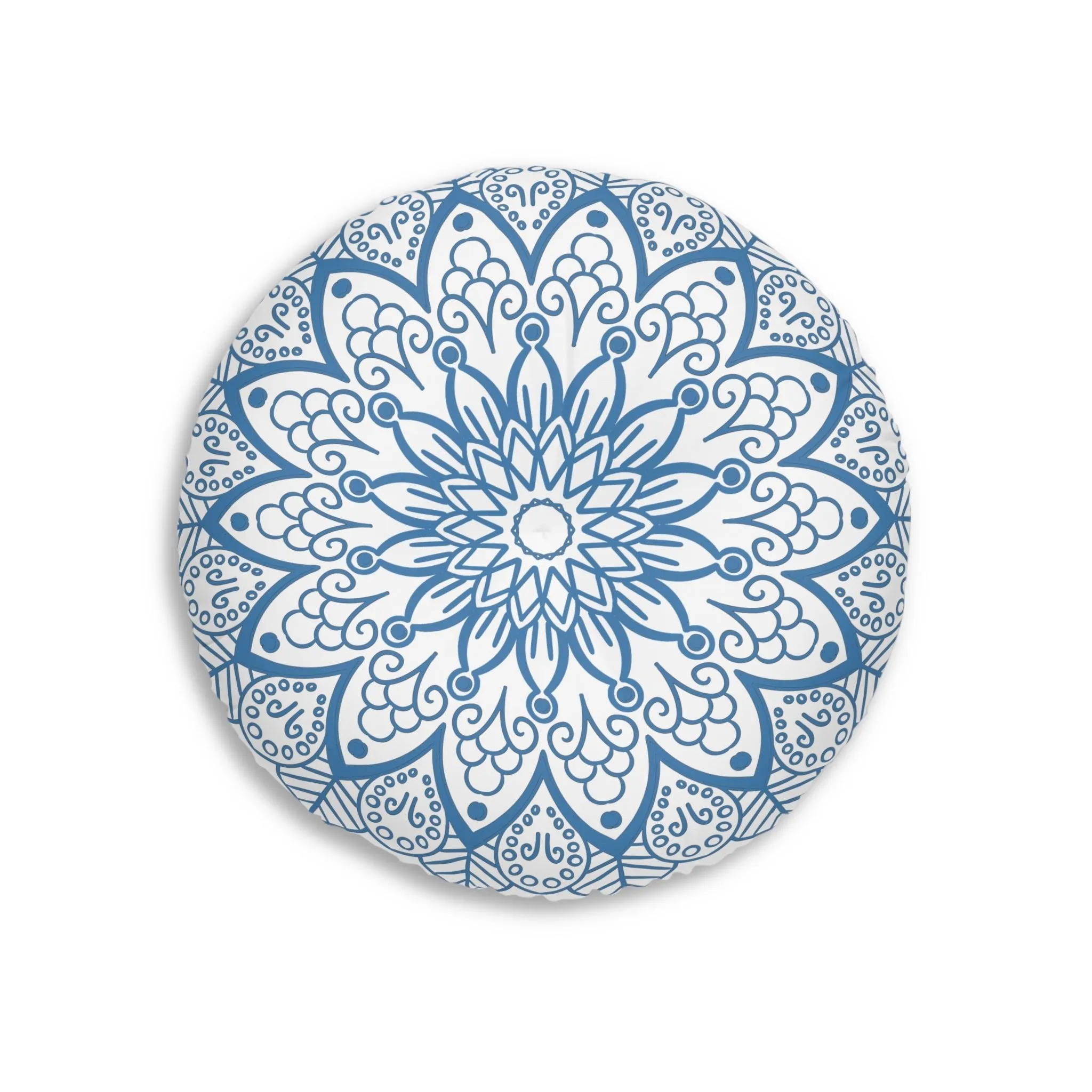 Handmade Mandala Art Floor Cushion - Steel Blue - Round