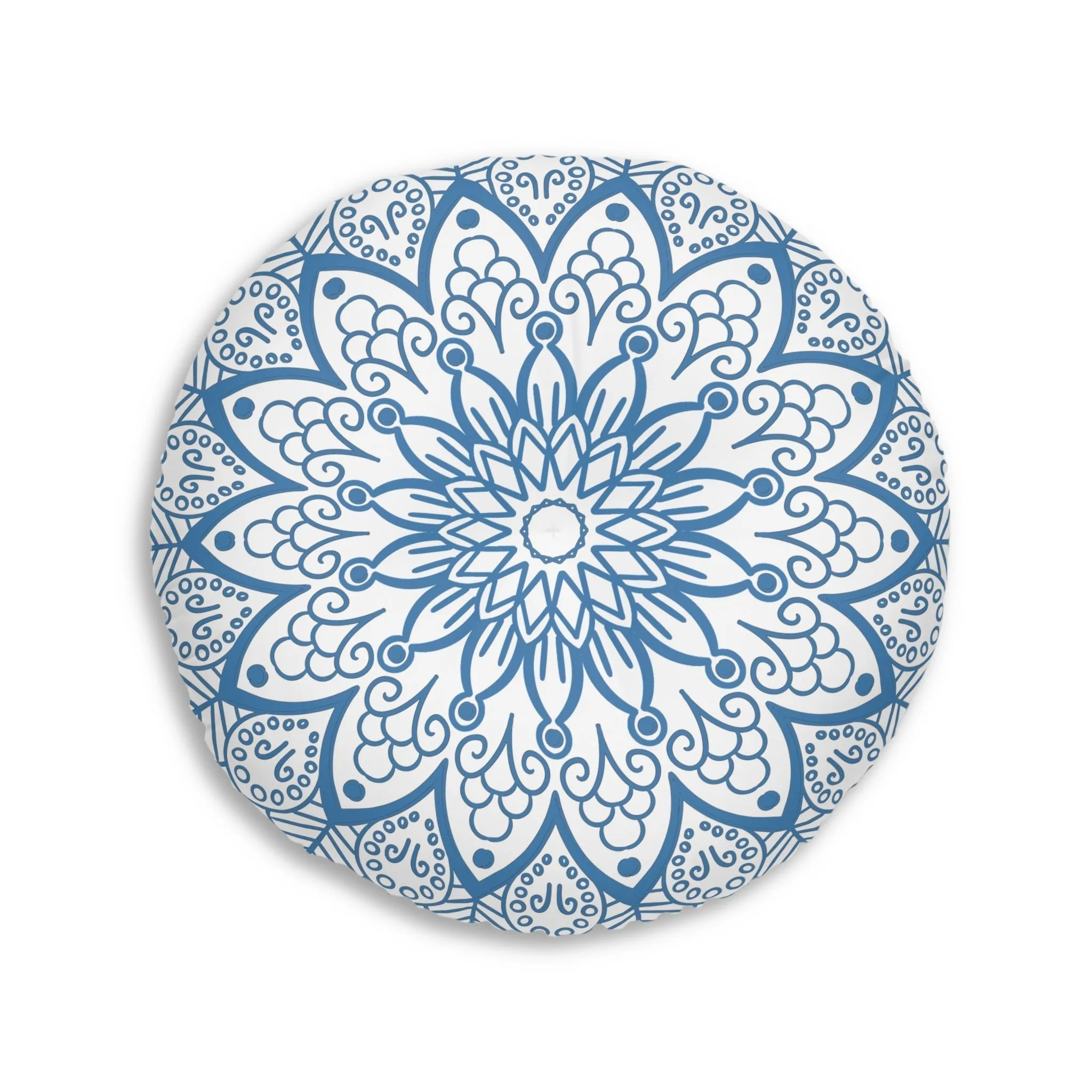 Handmade Mandala Art Floor Cushion - Steel Blue - Round