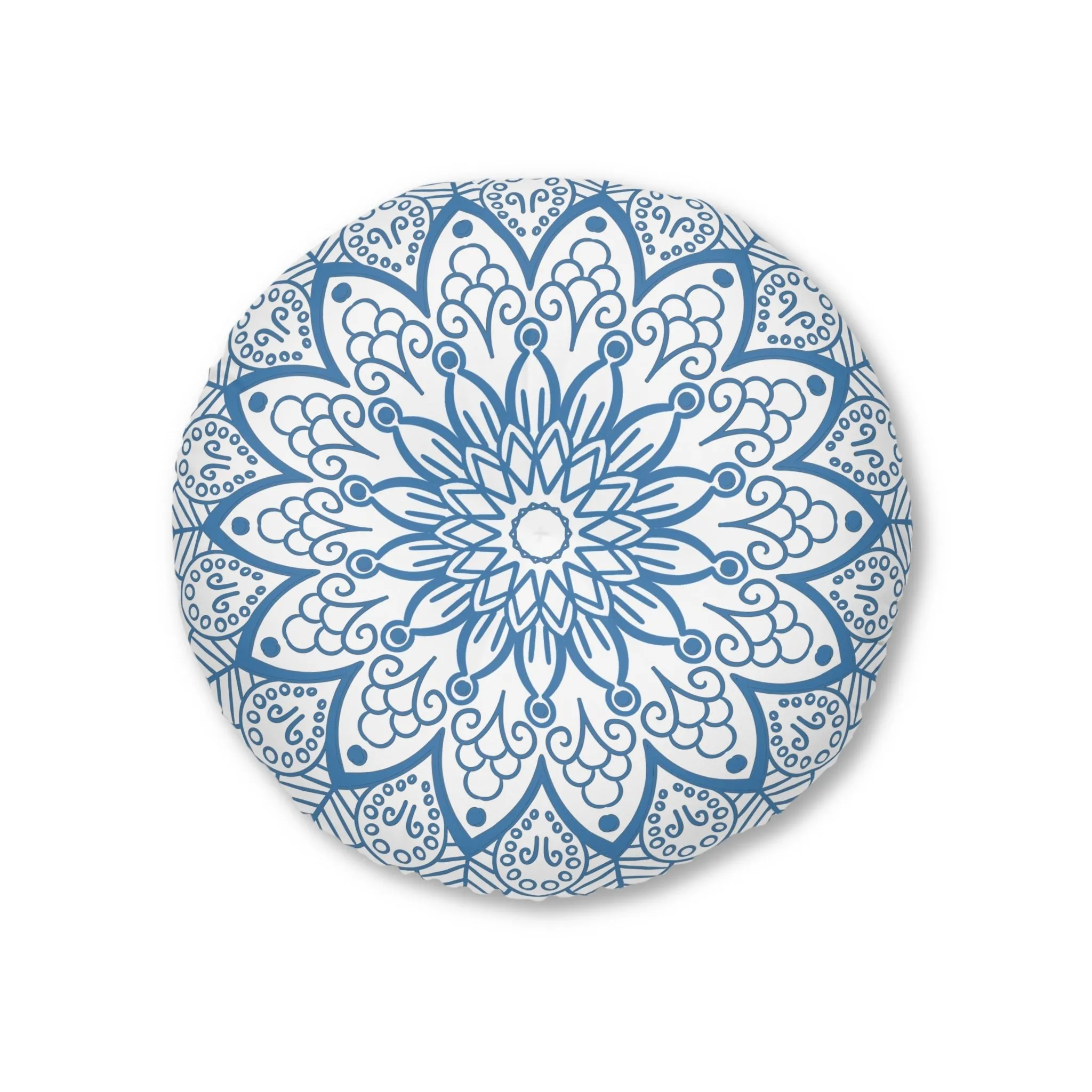 Handmade Mandala Art Floor Cushion - Steel Blue - Round