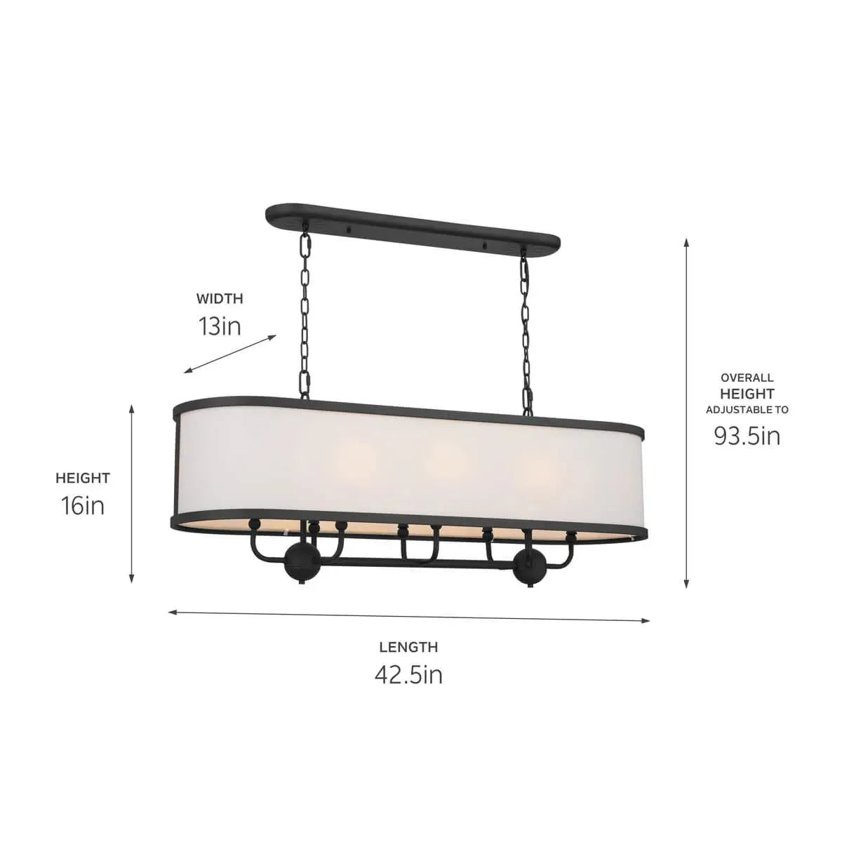 Heddle 43" 8-Light Linear Chandelier with Fabric drum shade, Textured Black Finish