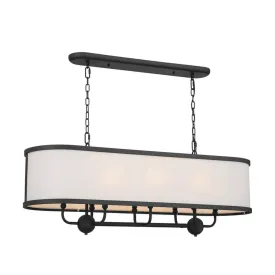 Heddle 43" 8-Light Linear Chandelier with Fabric drum shade, Textured Black Finish