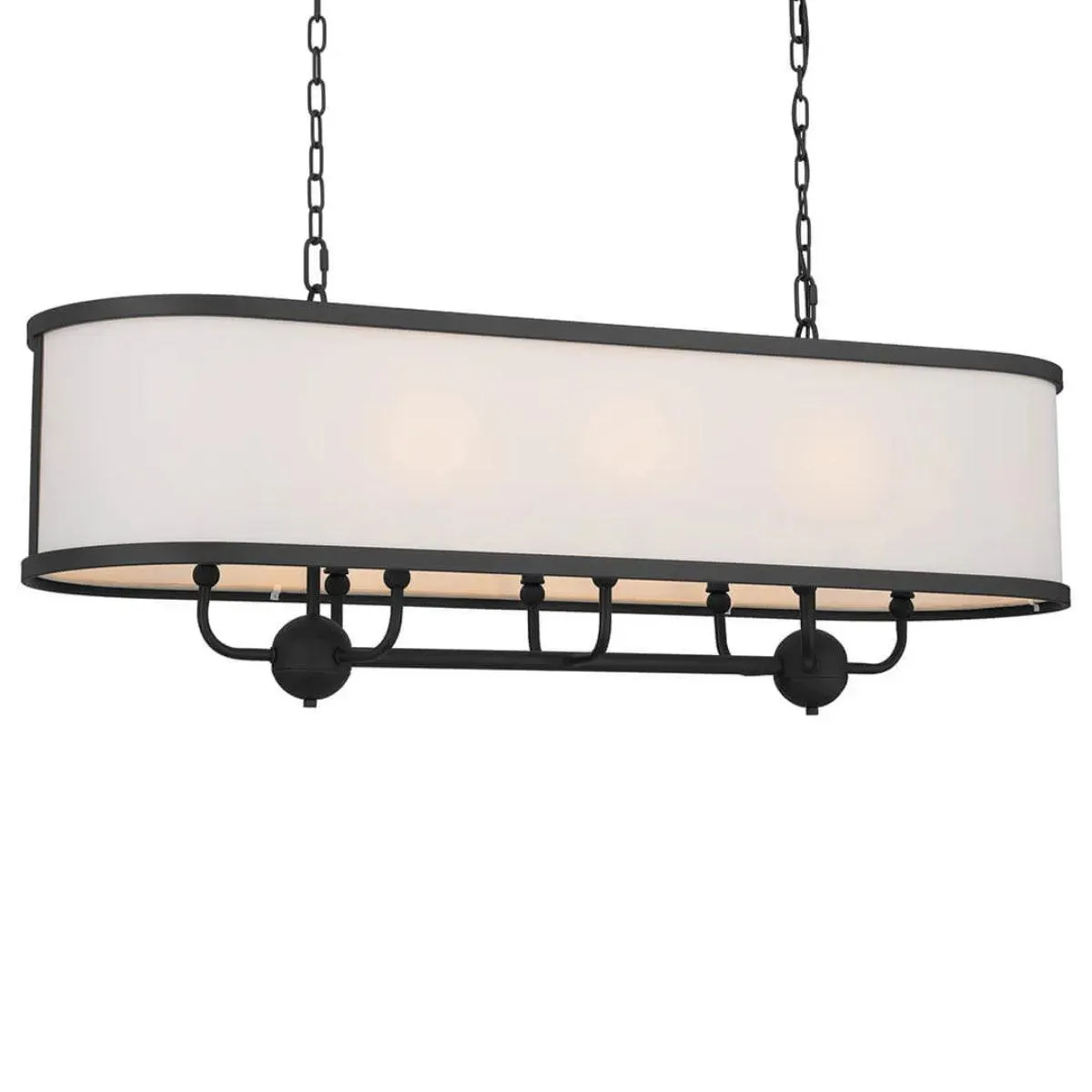 Heddle 43" 8-Light Linear Chandelier with Fabric drum shade, Textured Black Finish