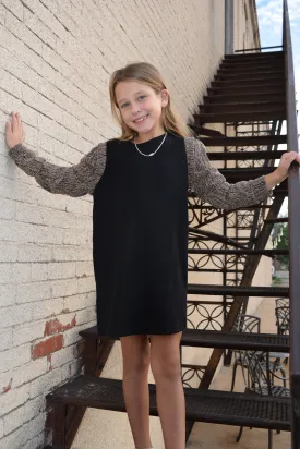 Kids Black Sparkly Sleeve Dress