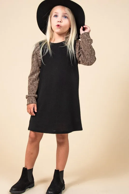 Kids Black Sparkly Sleeve Dress