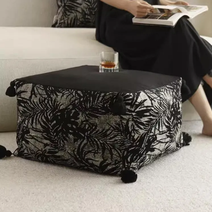 Kuro Black and Gray Embroidered Pouf