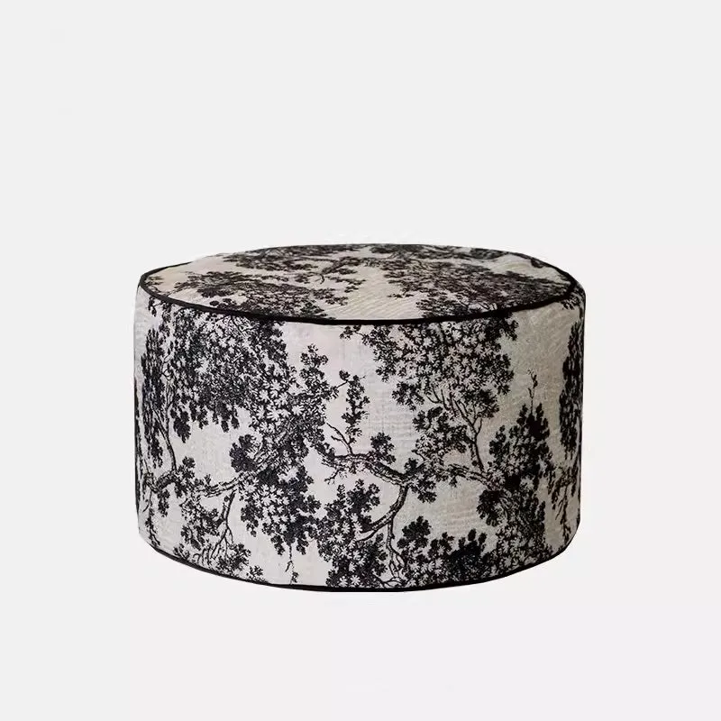 Kuro Black and Gray Embroidered Pouf