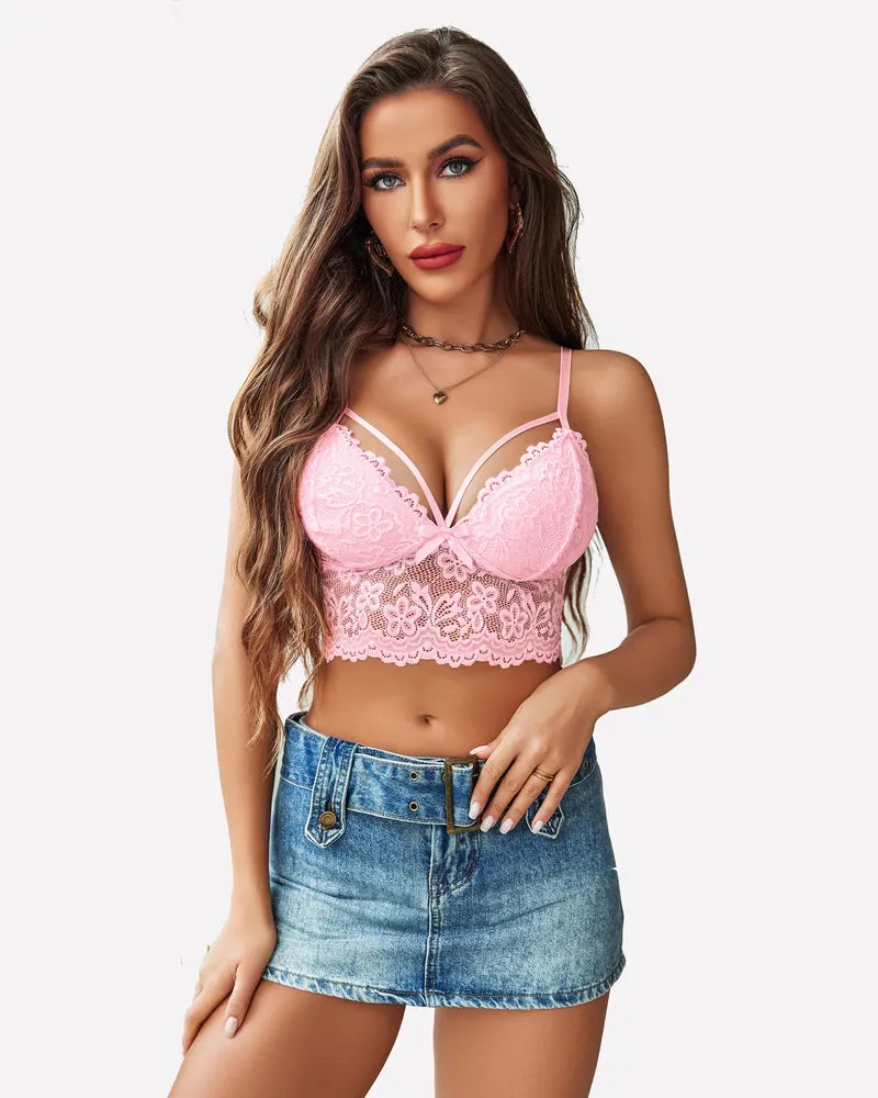 Lace Bralette Adjustable Strap Crop Top