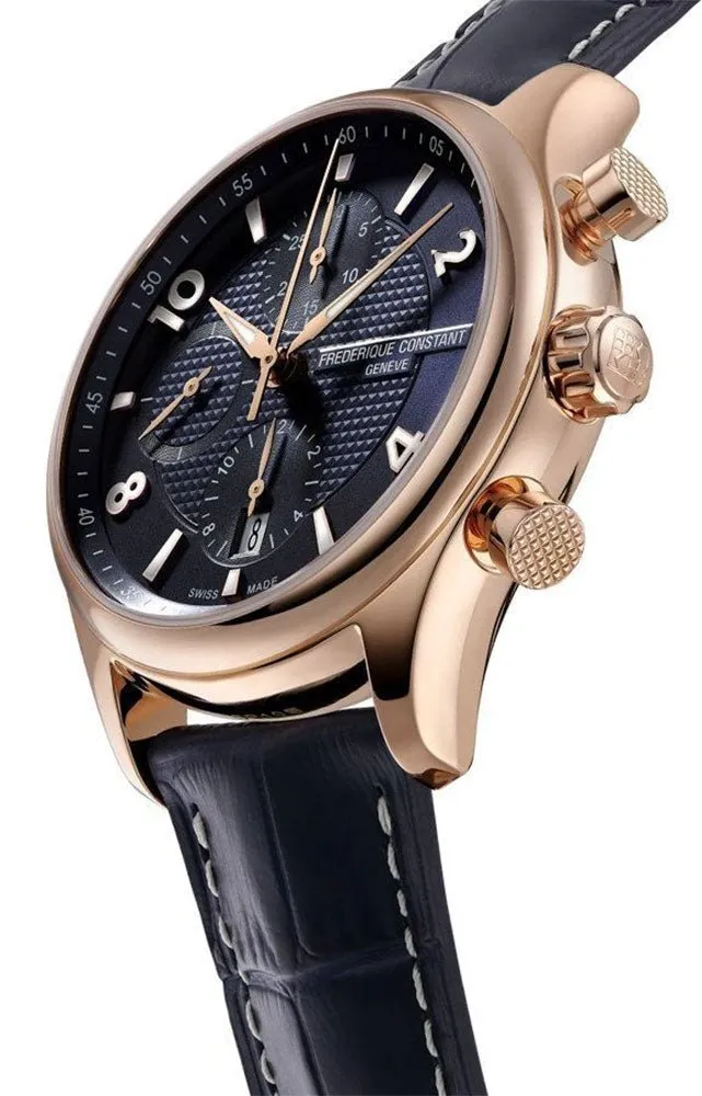 Limited Edition Frederique Constant Runabout RHS Chronograph Automatic Rose Gold Plated Steel Blue Leather  Date Mens Watch FC-392RMN5B4