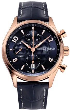 Limited Edition Frederique Constant Runabout RHS Chronograph Automatic Rose Gold Plated Steel Blue Leather  Date Mens Watch FC-392RMN5B4