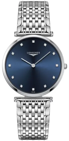 Longines La Grande Classique Stainless Steel Blue Dial Diamonds Quartz Unisex Watch L4.755.4.97.6