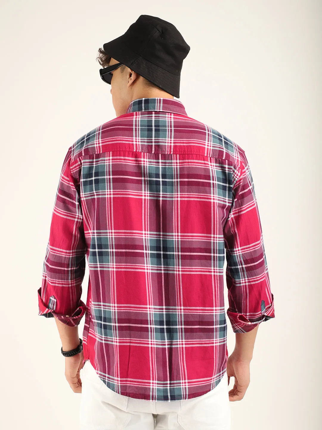 Massimou Cotton Red Check Shirt