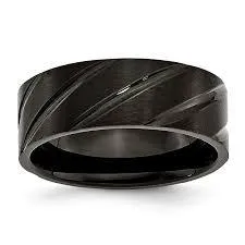 Matte-Finished Black Stainless Steel Band with Diagonal Grooves | 6mm