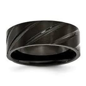 Matte-Finished Black Stainless Steel Band with Diagonal Grooves | 6mm