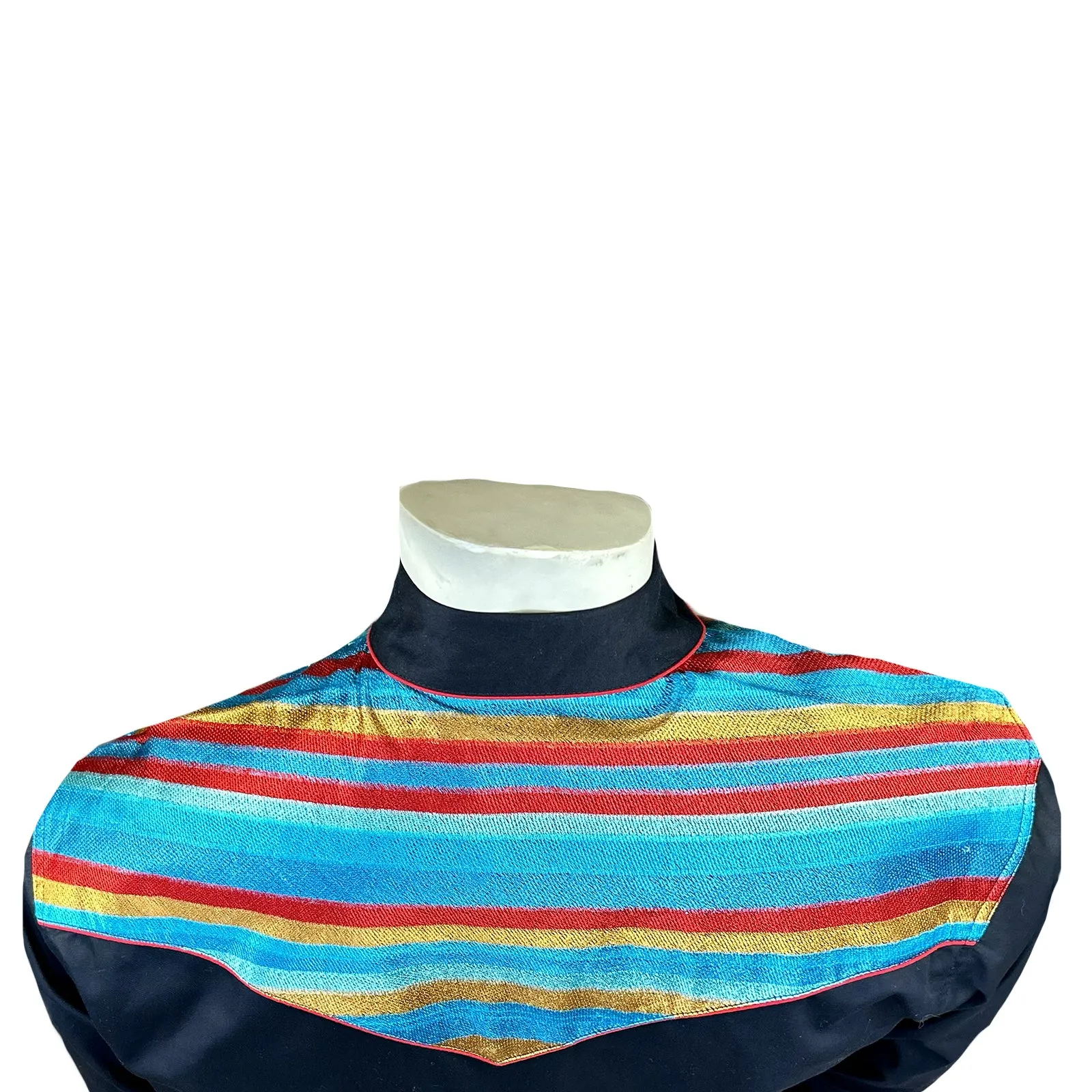 Men's 2-Tone Serape Stripe Embroidery Western Shirt in Black & Turquoise