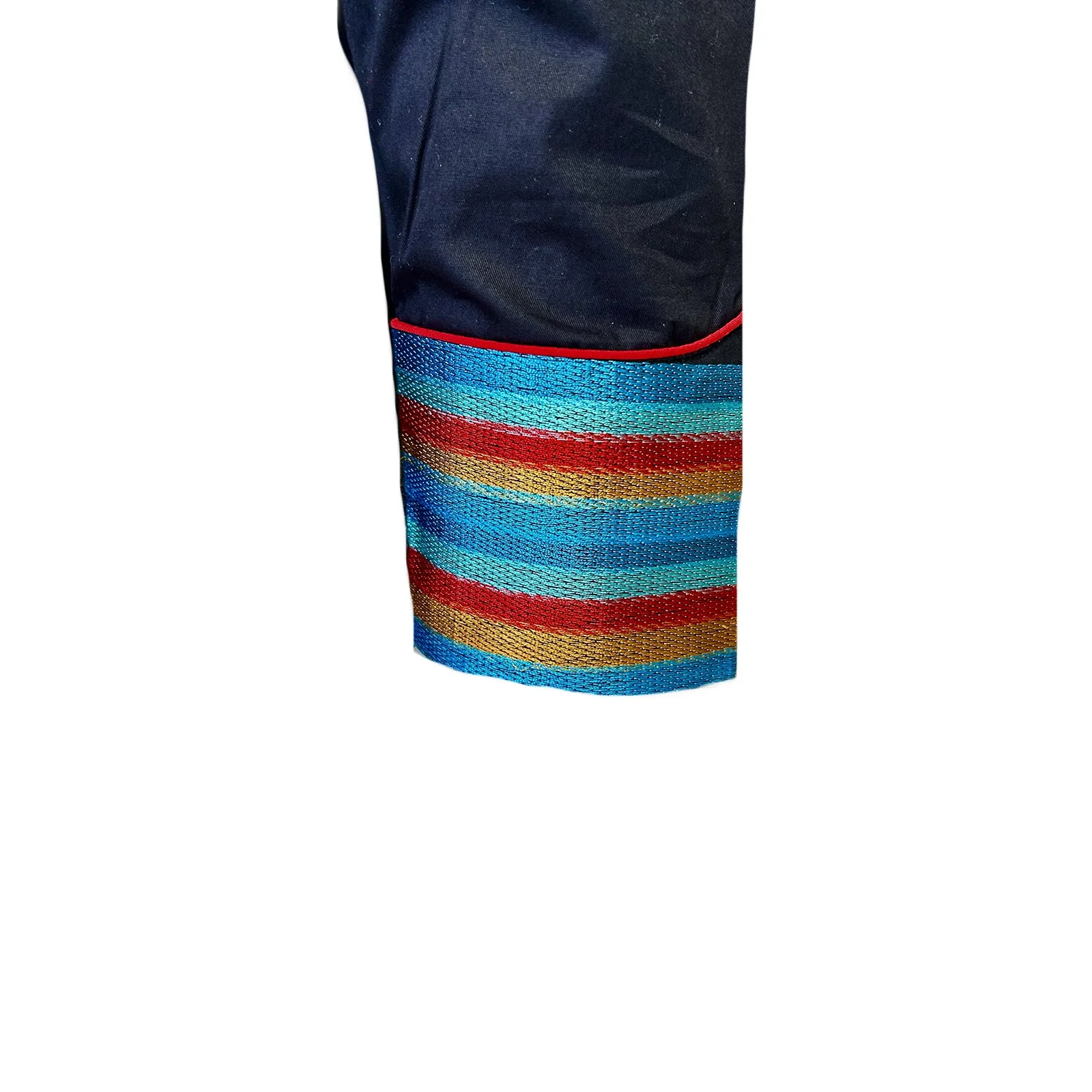 Men's 2-Tone Serape Stripe Embroidery Western Shirt in Black & Turquoise