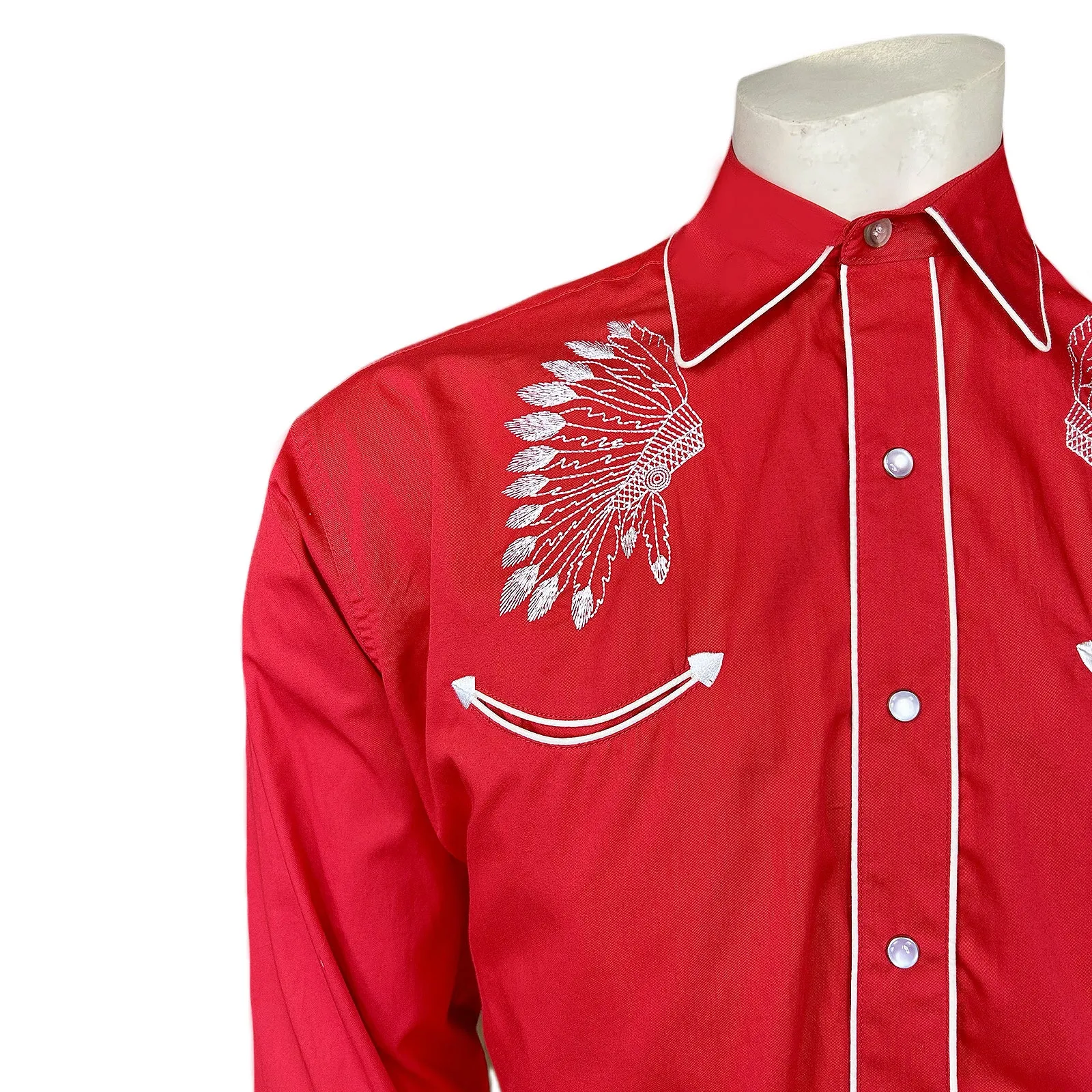 Men's Gabardine Warbonnet Embroidery Western Shirt in Red