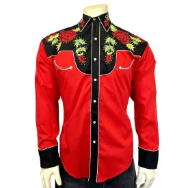 Men's Vintage 2-Tone Red Roses Embroidery Western Shirt