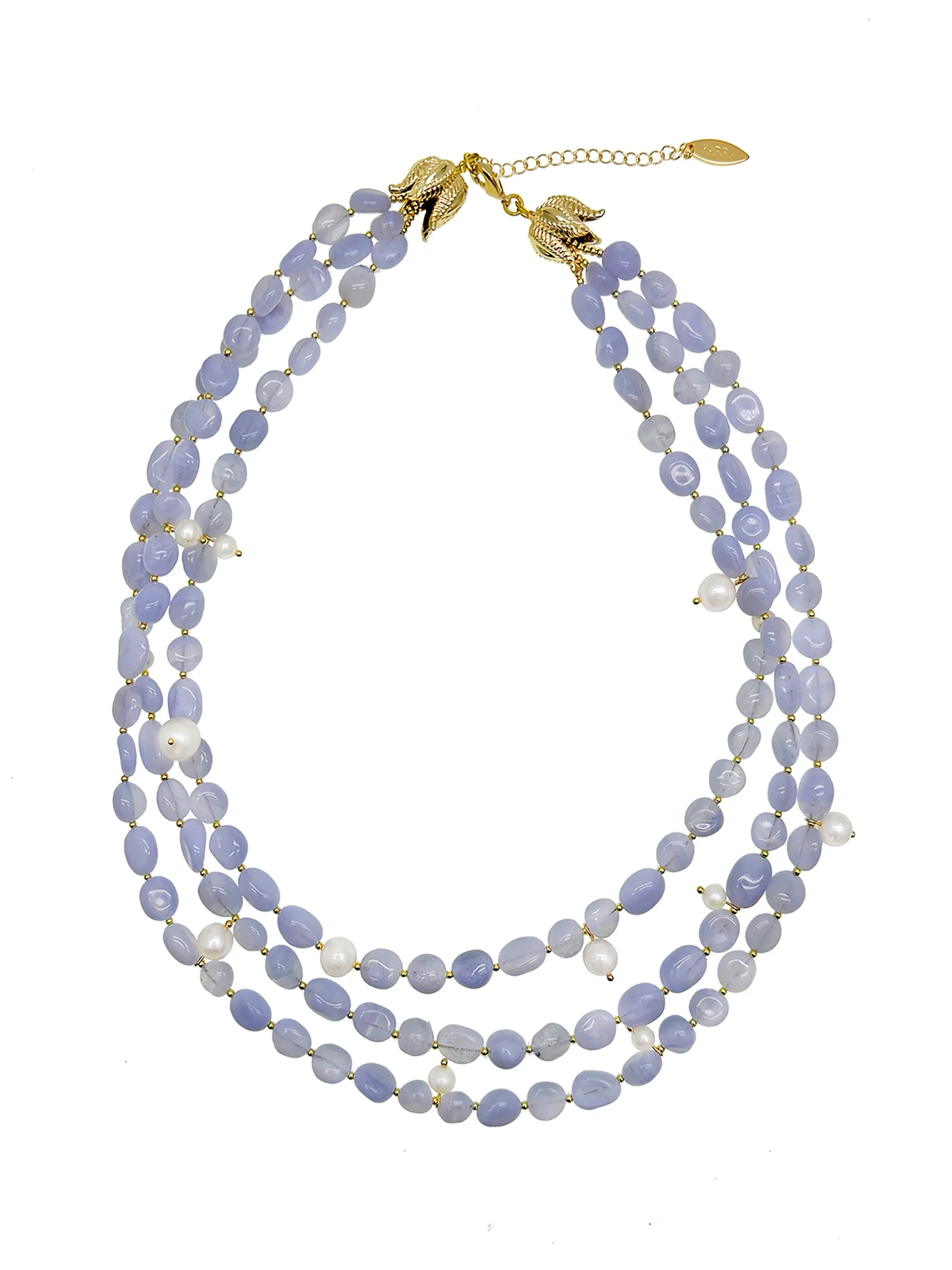 Multi-Layers Blue Lace Agate with Pearls Necklace JN033