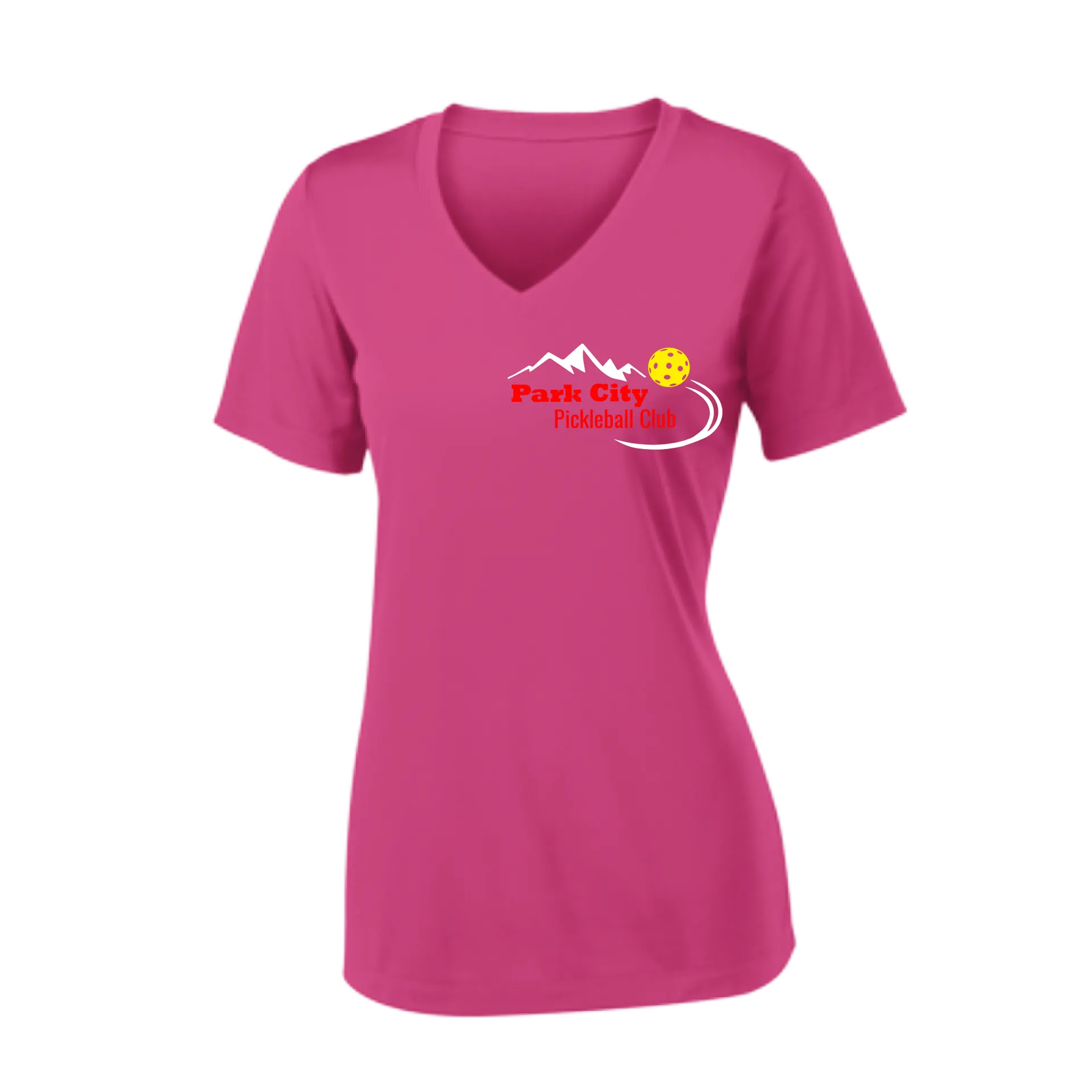 Park City Pickleball Club (Red Words) Customizable | Women's Short Sleeve V-Neck Pickleball Shirts | 100% Polyester