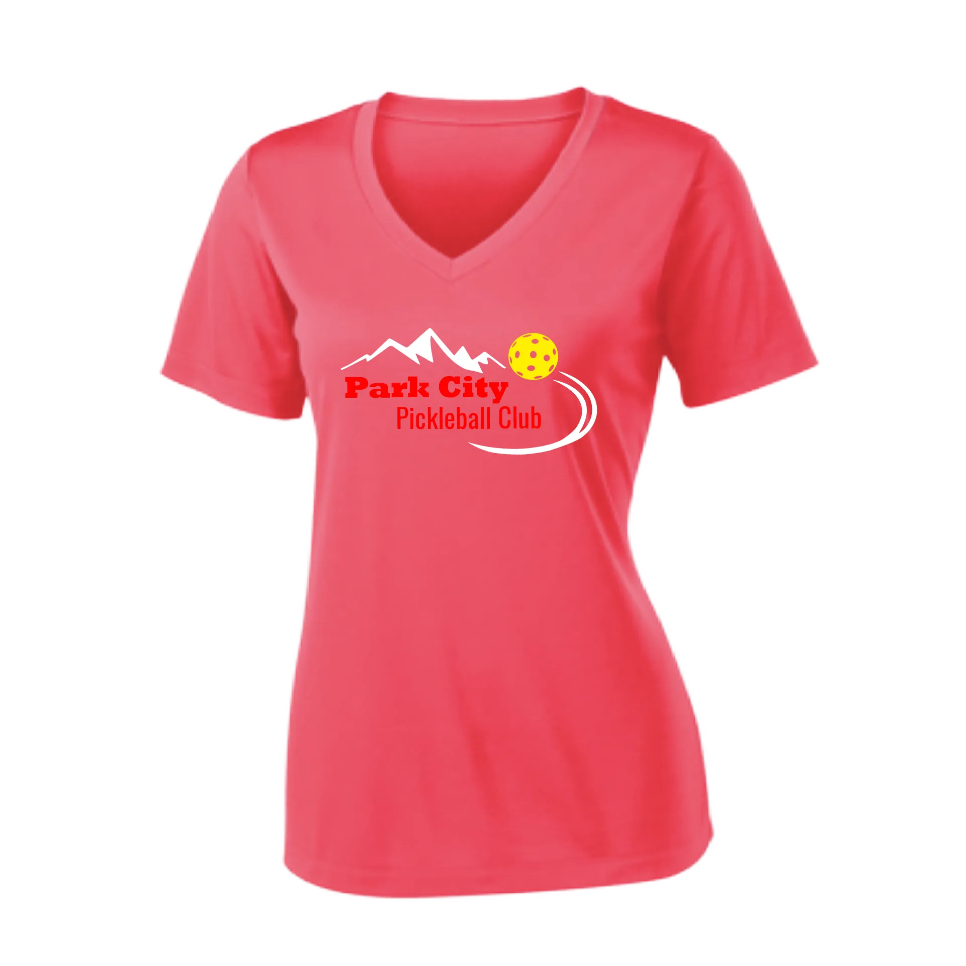 Park City Pickleball Club (Red Words) Customizable | Women's Short Sleeve V-Neck Pickleball Shirts | 100% Polyester