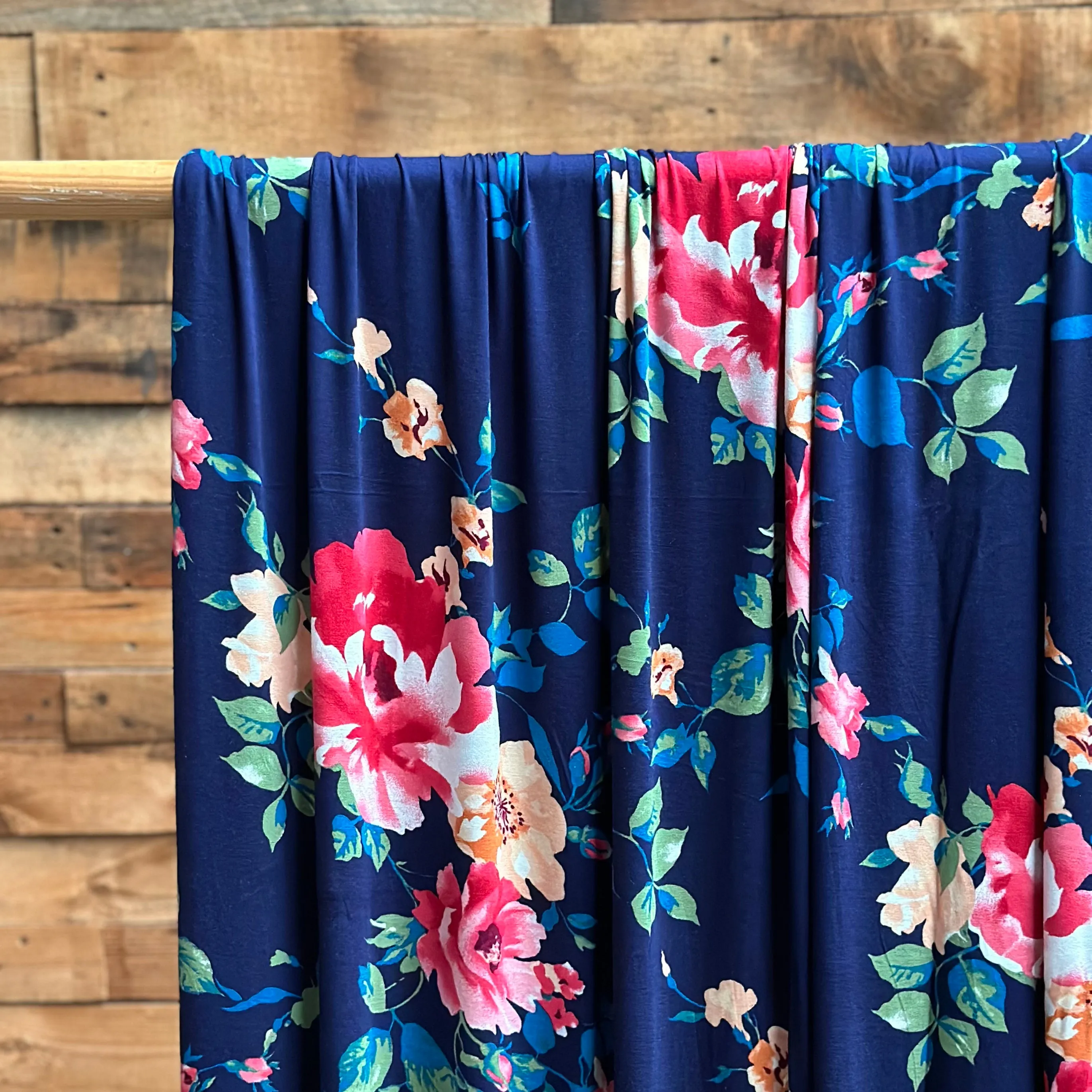 Penelope Floral on Navy Rayon Spandex