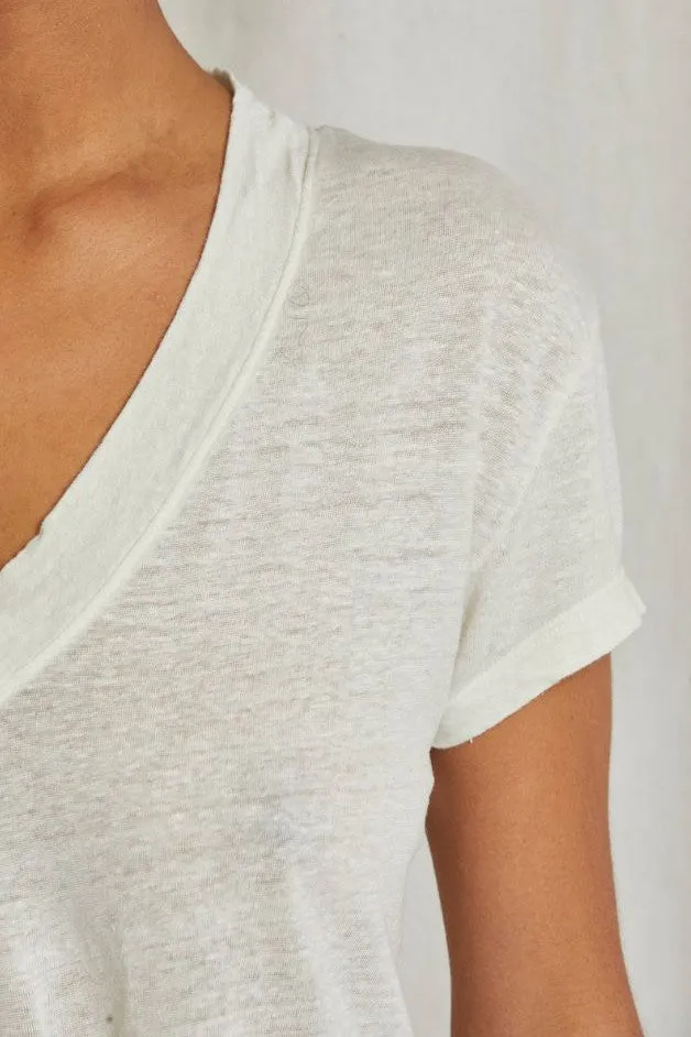 Perfect White Tee - Rosie Linen Spandex V-Neck