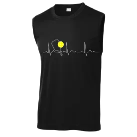 Pickleball Heartbeat EKG | Men's Sleeveless Athletic Pickleball Shirt | 100% Polyester