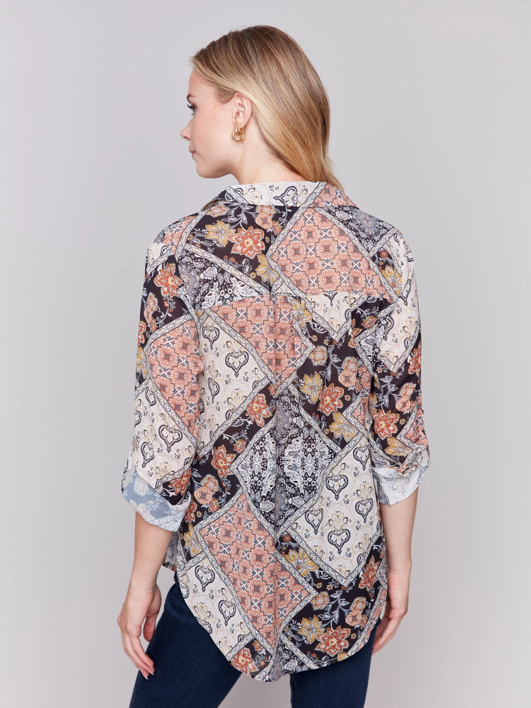 Printed Button-Front Blouse - Paisley