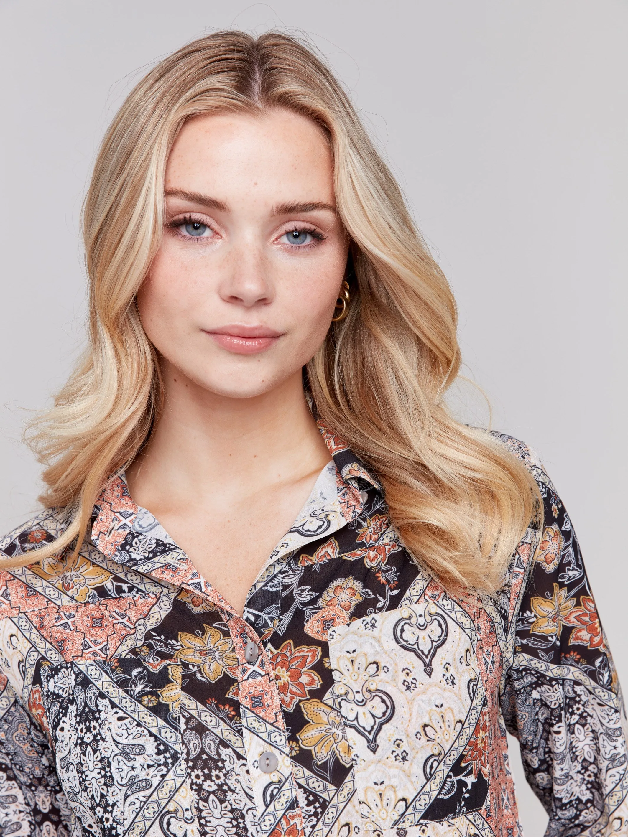 Printed Button-Front Blouse - Paisley