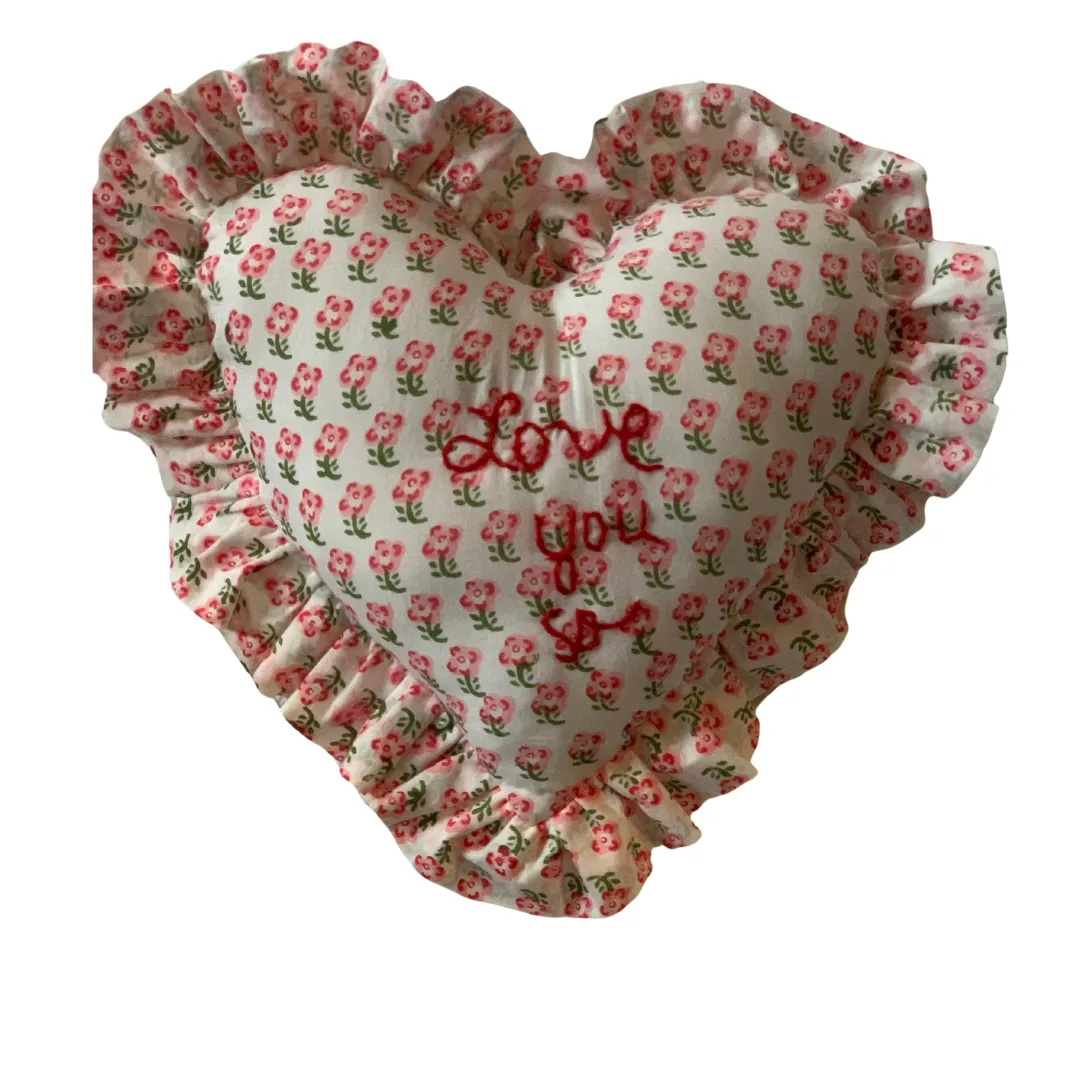 Rectangle Ruffle Pillow - Love You So - pink gingham