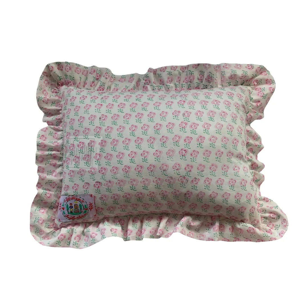 Rectangle Ruffle Pillow - Love You So - pink gingham