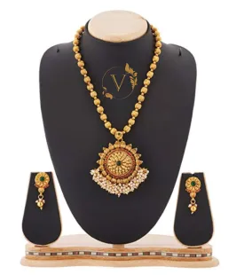 Red & Green Gold-Plated Necklace & Earring Set