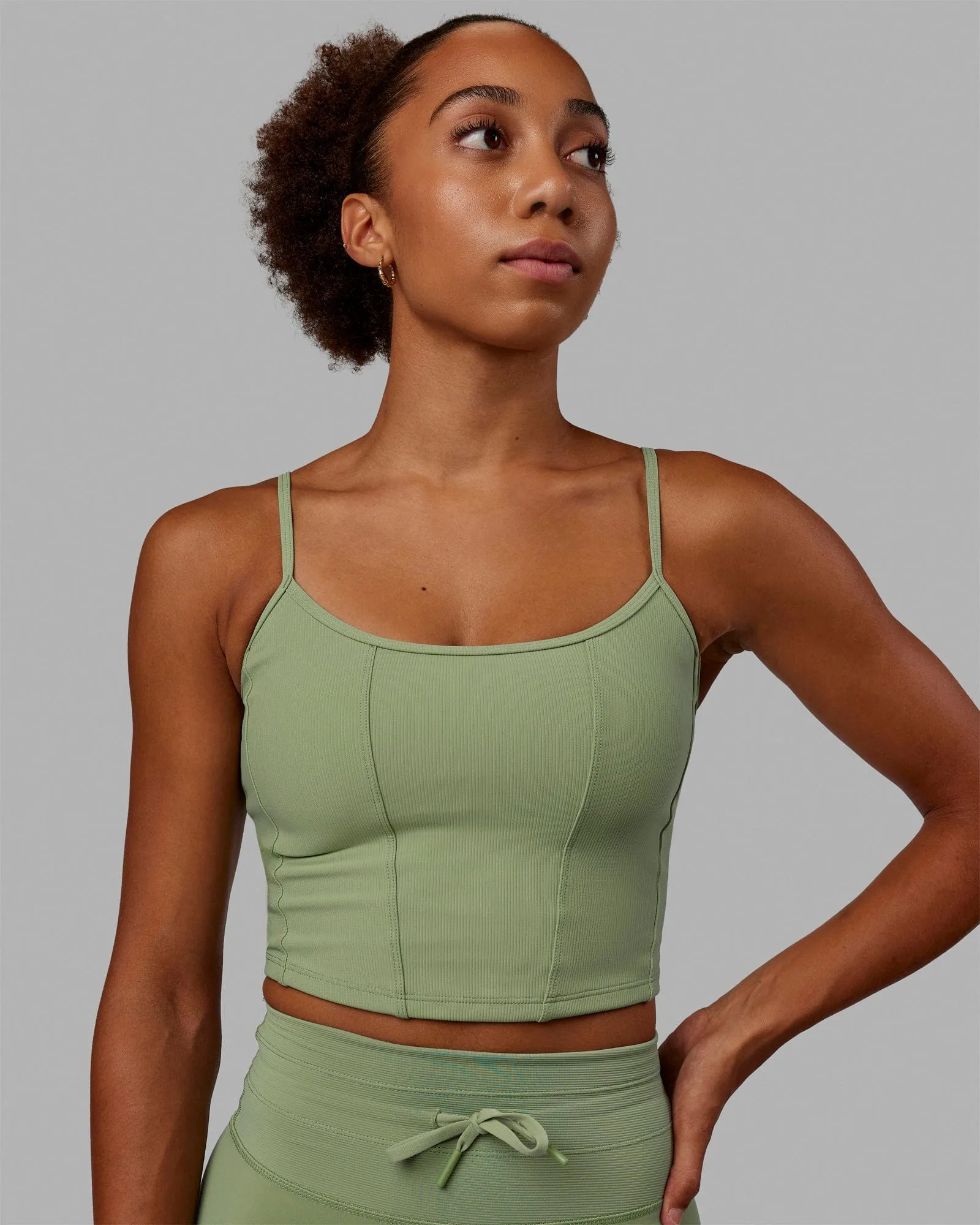 Resistance Ribbed Shelf Bra Performance Tank - Bayleaf