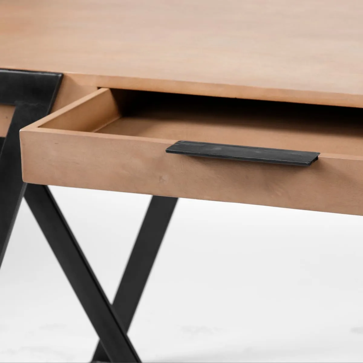 Steinbeck Office Desk Brown Wood | Black Iron