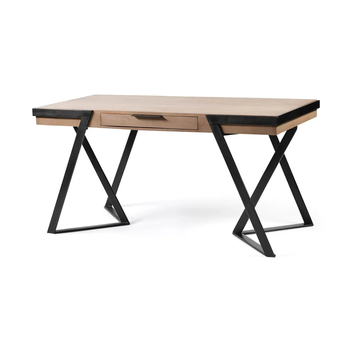 Steinbeck Office Desk Brown Wood | Black Iron