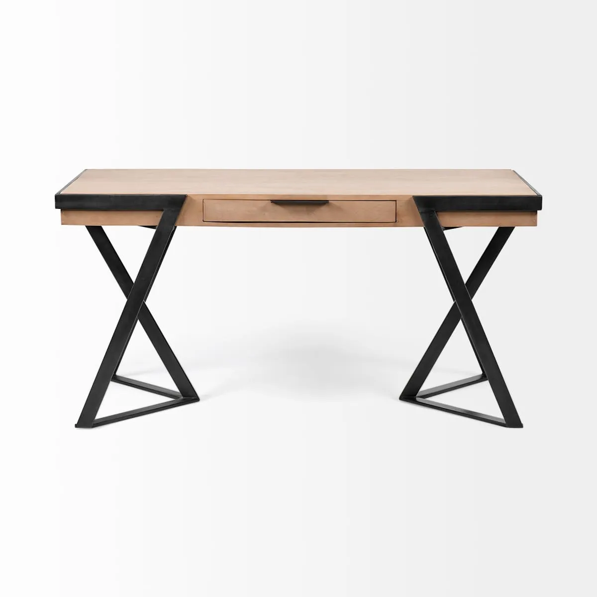 Steinbeck Office Desk Brown Wood | Black Iron