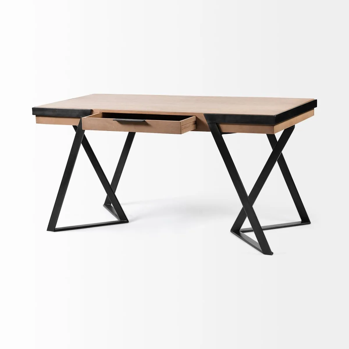 Steinbeck Office Desk Brown Wood | Black Iron