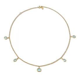 Talya Five Mixed Stone Necklace Yellow Gold - Blue Topaz