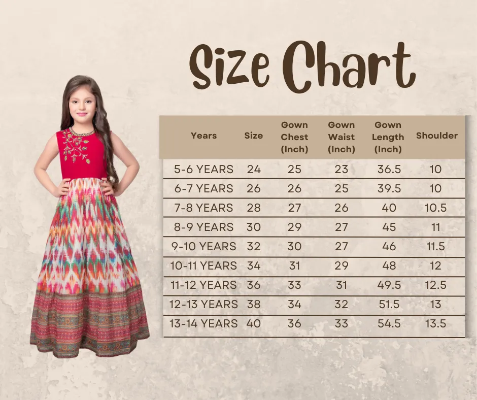 Tomato Coloured Clean Embroidery Printed Fabric Style Gown For Girls