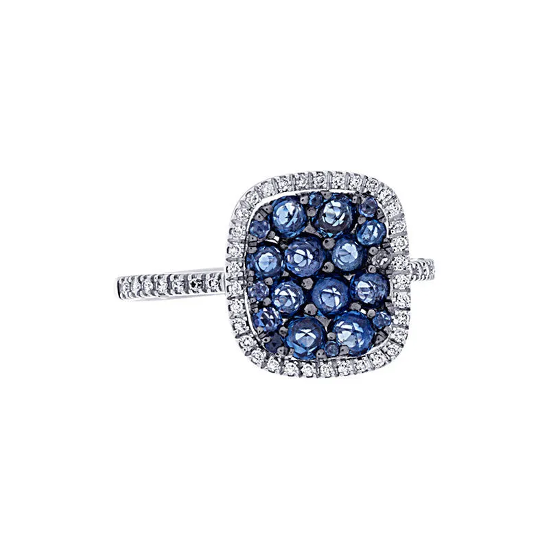 Tremezzo Collection Pave Sapphire & Diamond Concave Cushion Halo Ring