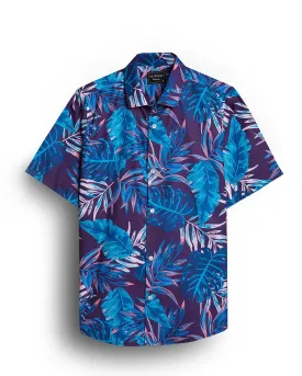 Turquoise blue leaves half sleeve printed shirt for men