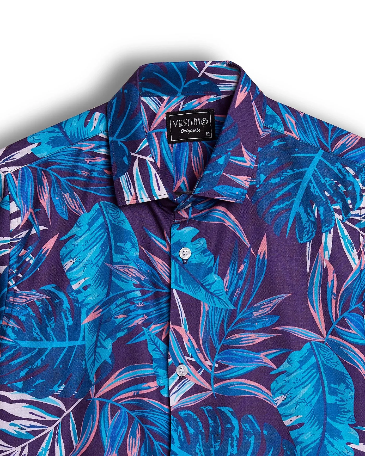 Turquoise blue leaves half sleeve printed shirt for men