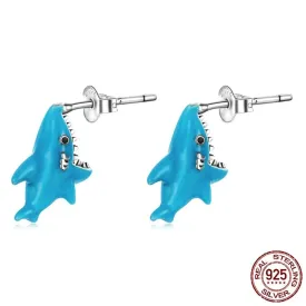 Unique Blue Shark Pure S925 Silver Earrings