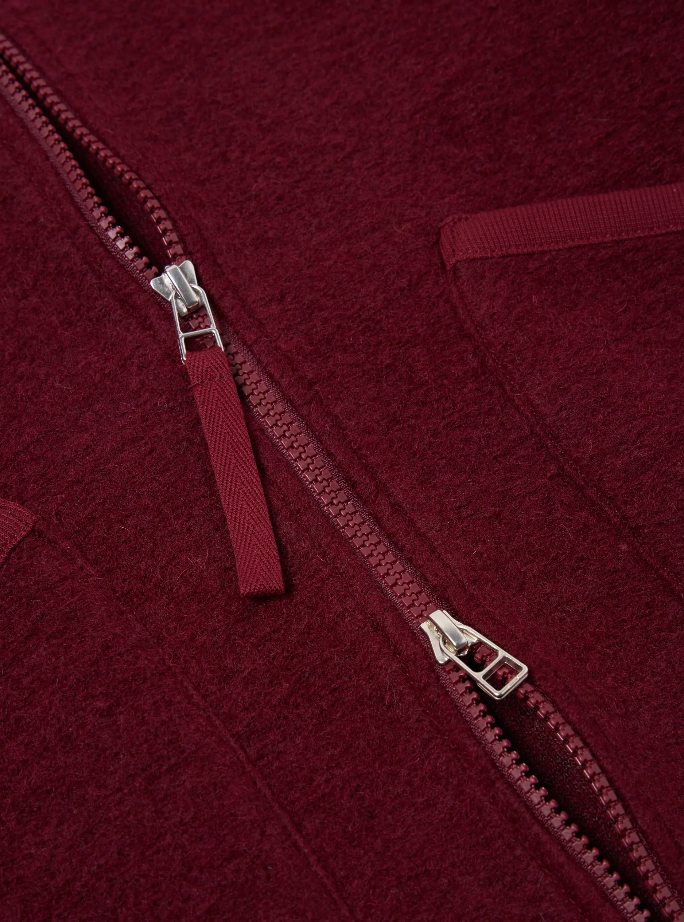 Universal Works Zip Bomber in Deep Red Wool Fleece