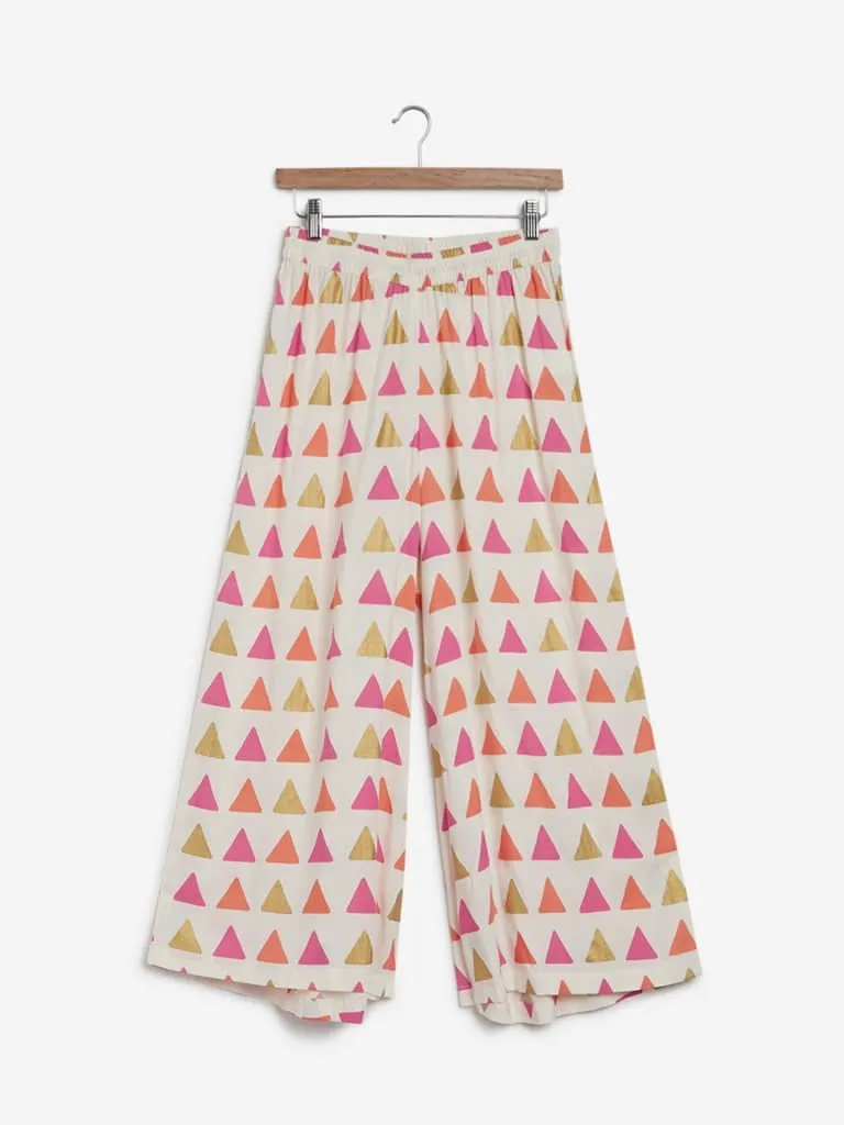 Utsa Pink Triangular Print Palazzos